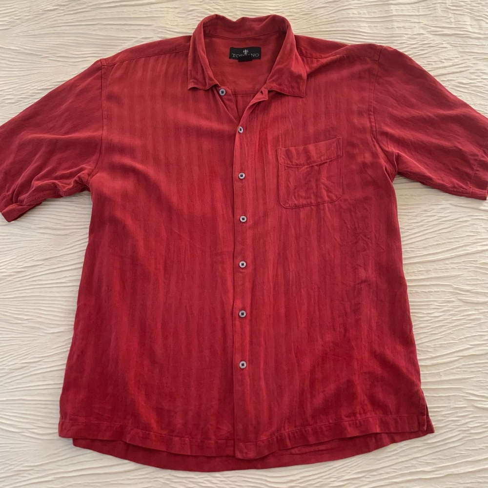 Vintage Toscano 100% Silk Button Down Textured Short Sleeve Shirt, size XL